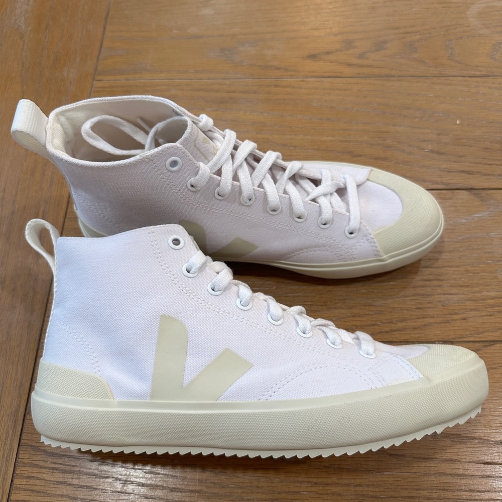 Veja High-Top Sneakers in White and Beige